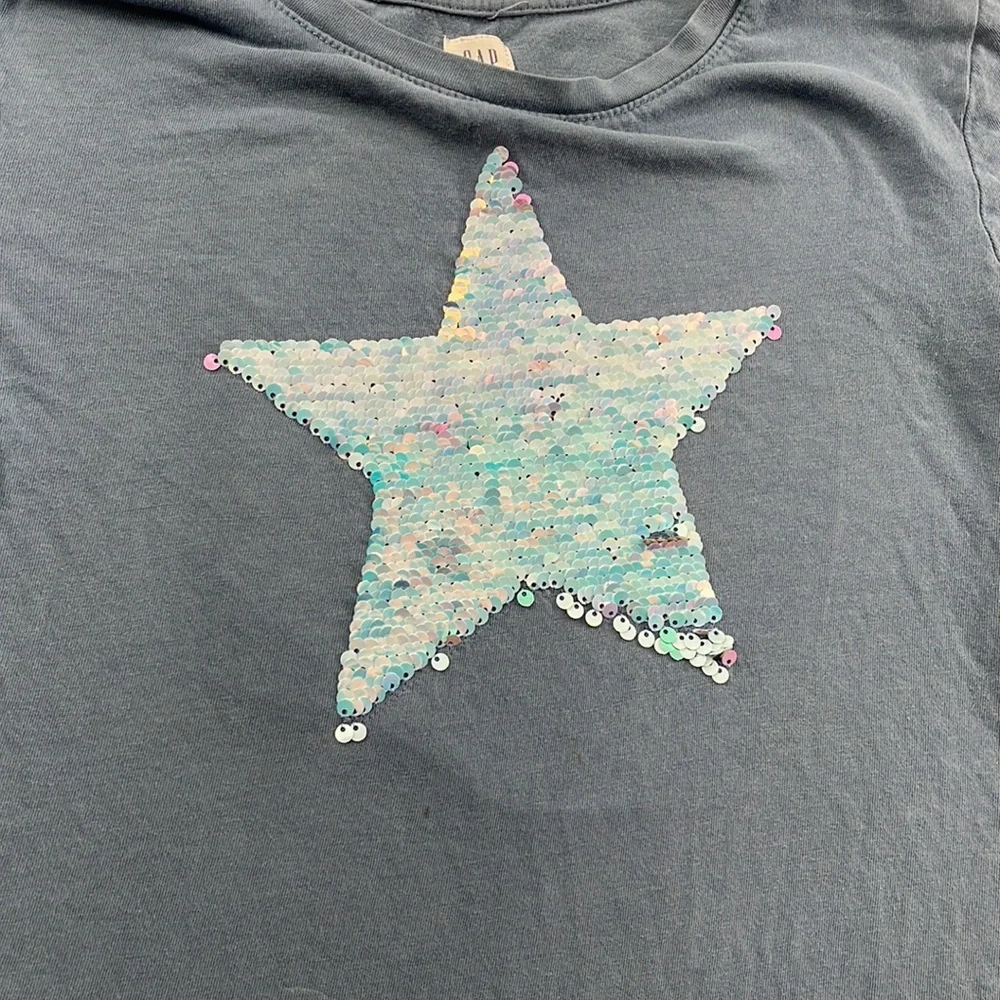 Gap Kids M 8-10 Blue Moving Sequins Star Cotton‎ Blend T Shirt